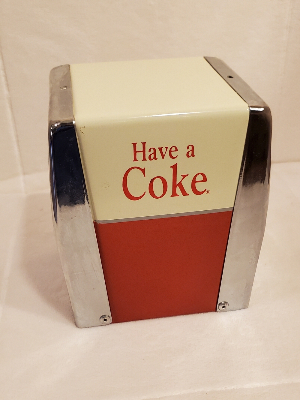 Vintage Coca Cola Red and Cream 'Have a Coke' Metal Napkin Dispenser 5.25x4.5"